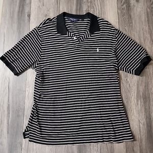 Ralph Lauren Polo Golf Shirt Black Stripe L Pima Cotton Vintage Lisle
